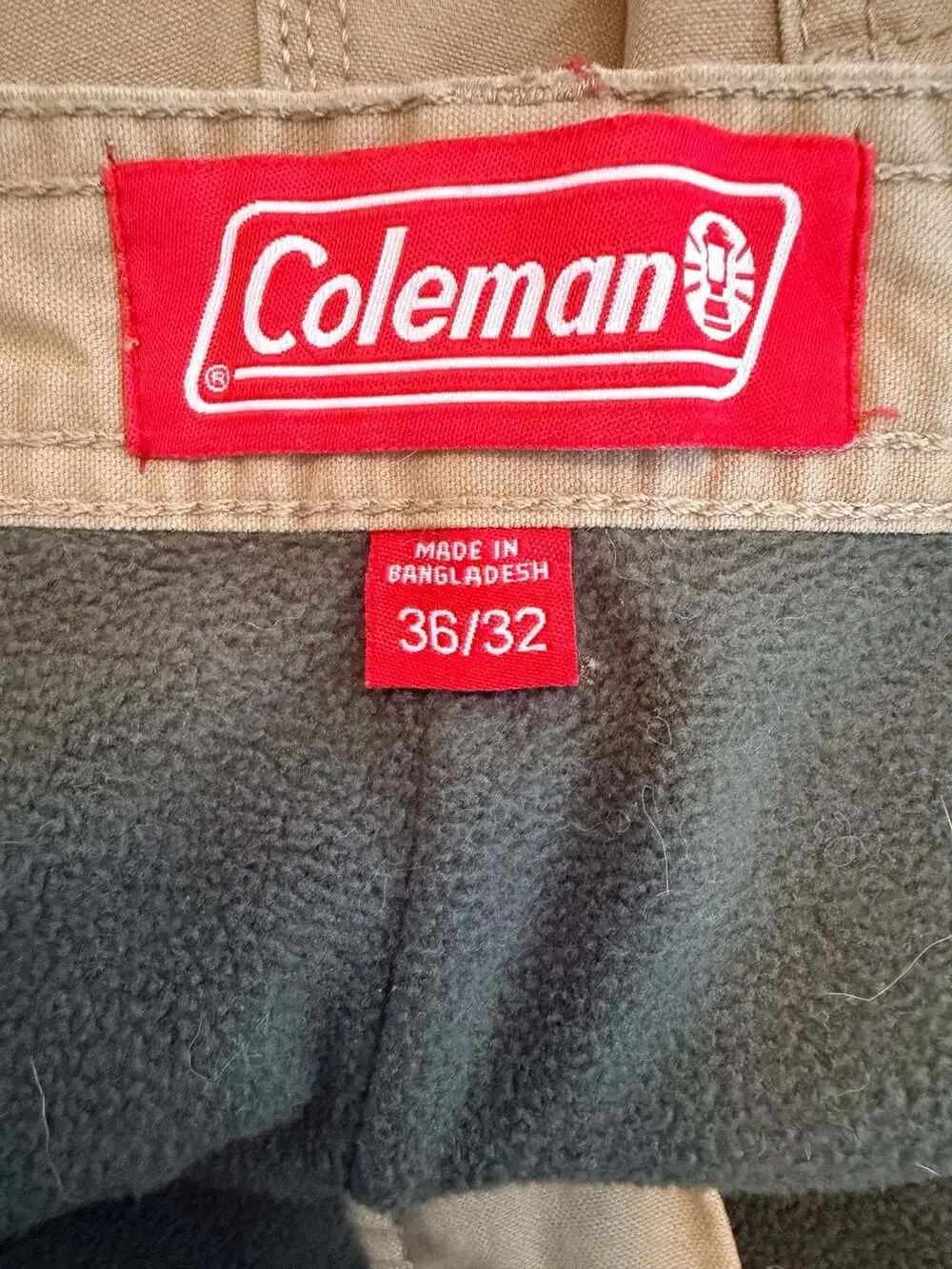 Coleman Fleece Lined Canvas Utility Work Pants Men's 36x32 Tan Khaki